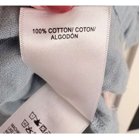 Lucky Brand 100% Cotton Gauze Button Up Casual Shirt Blue Large Short Sleeve - Picture 10 of 12